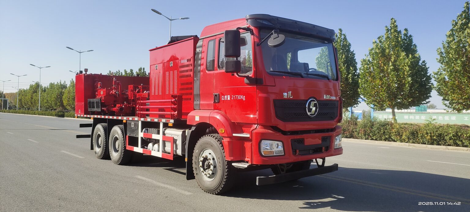 Cementing unit mounted on truck chassis for oilfield operations