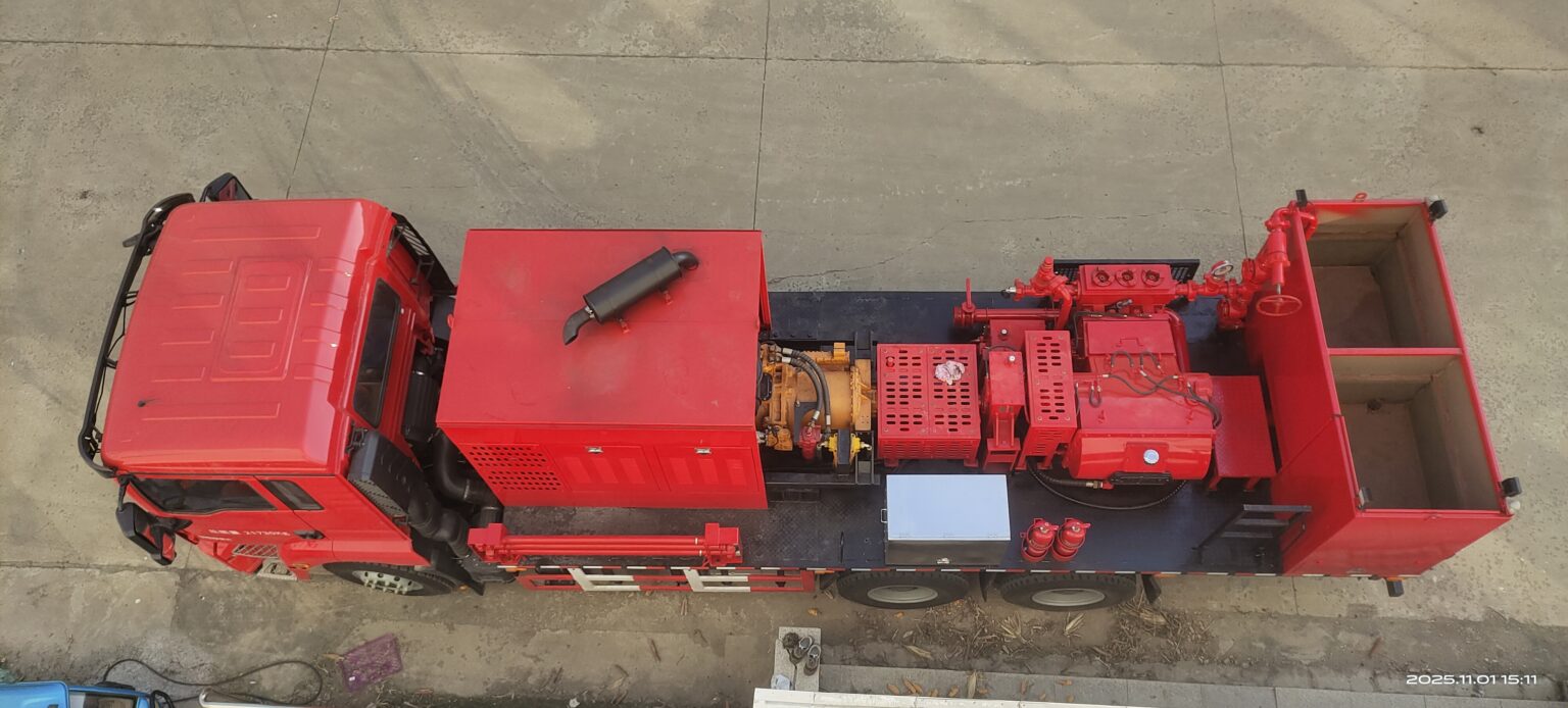 Top view of cementing truck showing equipment layout and component arrangement