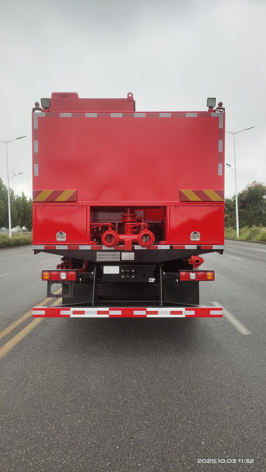 Rear view of cementing truck showing high-pressure pump and manifold details